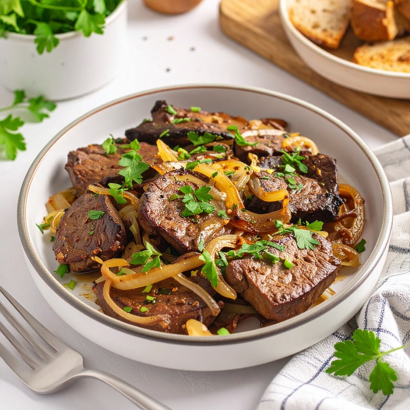 Foie de veau poêlé et oignons