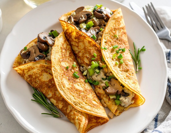 Crêpes végétariennes aux champignons et poireaux fondants