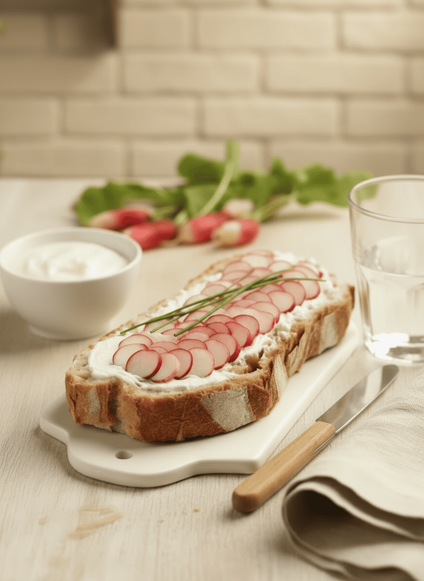 Tartines de fromage blanc et radis roses