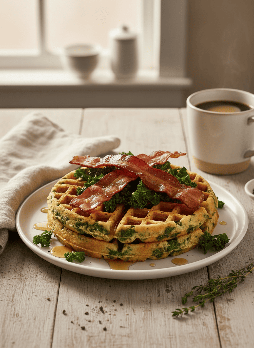 Gaufre au bacon et chou frisé