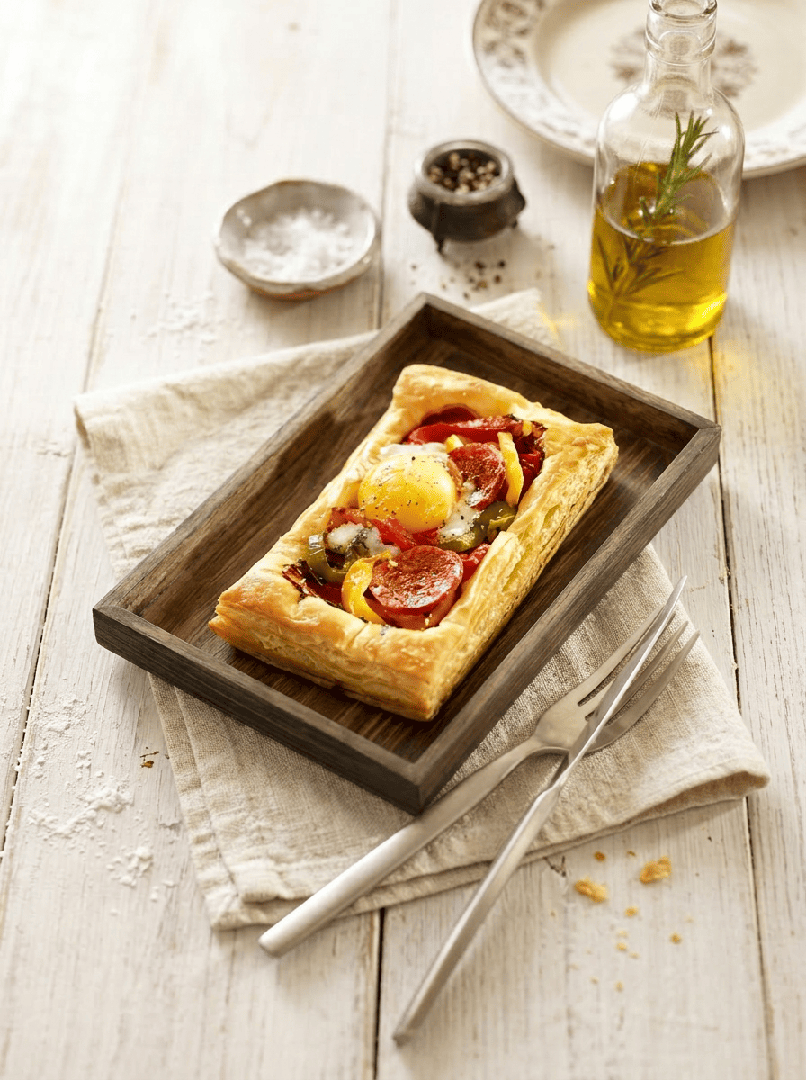 Tartelettes aux oeufs, chorizo et poivrons