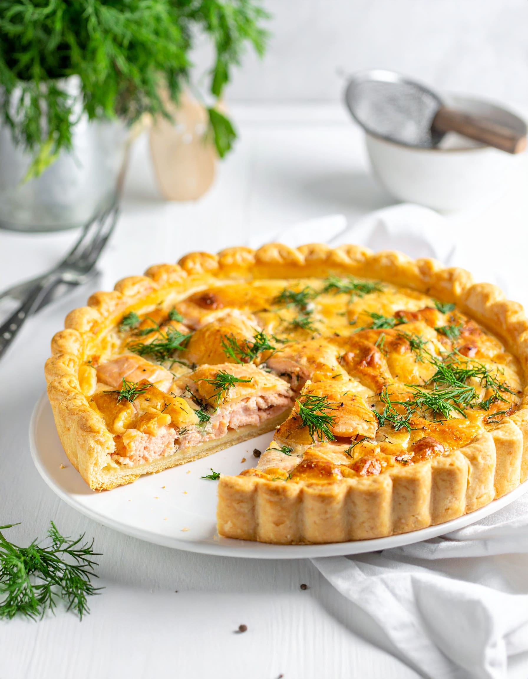 Tarte au saumon, crème d’aneth