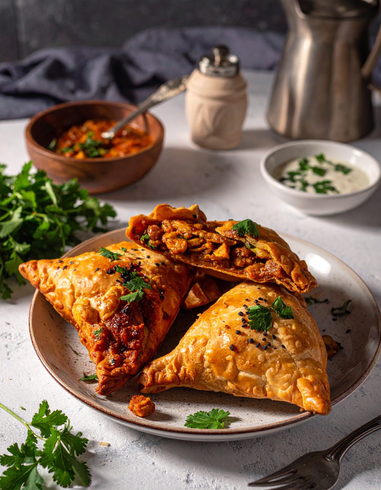 Triangles feuilletés au poulet à l’indienne