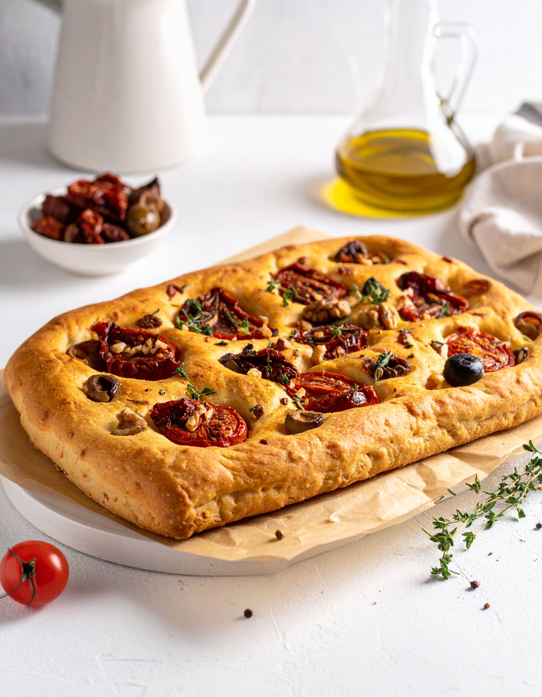 Fougasse tomates séchées, olives et noix