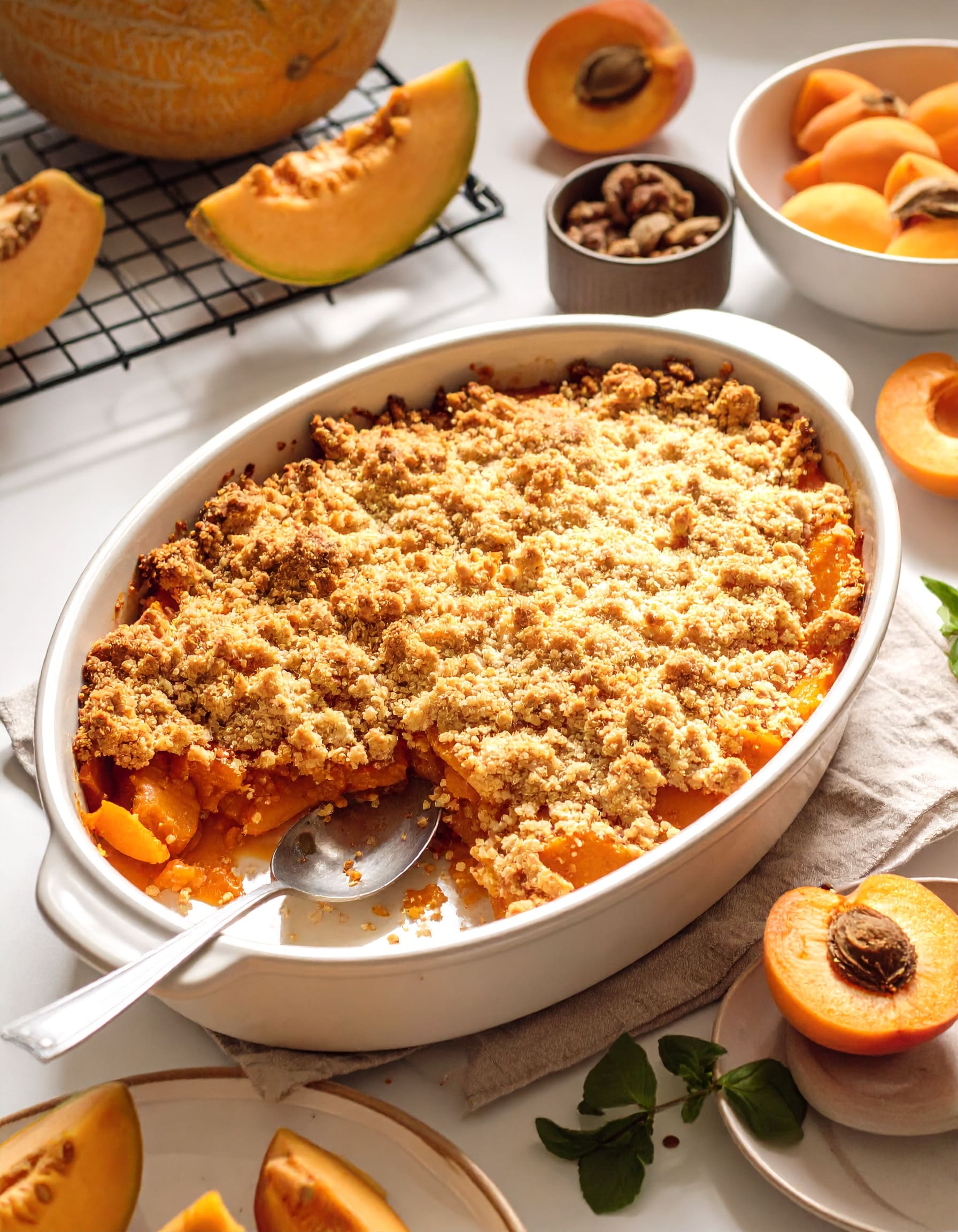 Crumble au melon et aux abricots