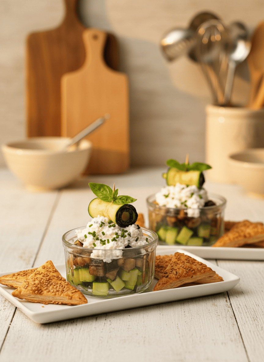 Verrines de courgettes et ses triangles au sésame