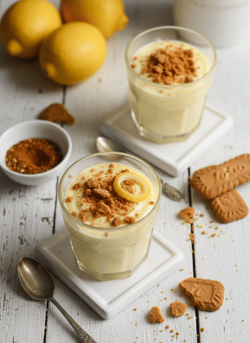 Crème au citron et 4 épices, miettes de Spéculoos