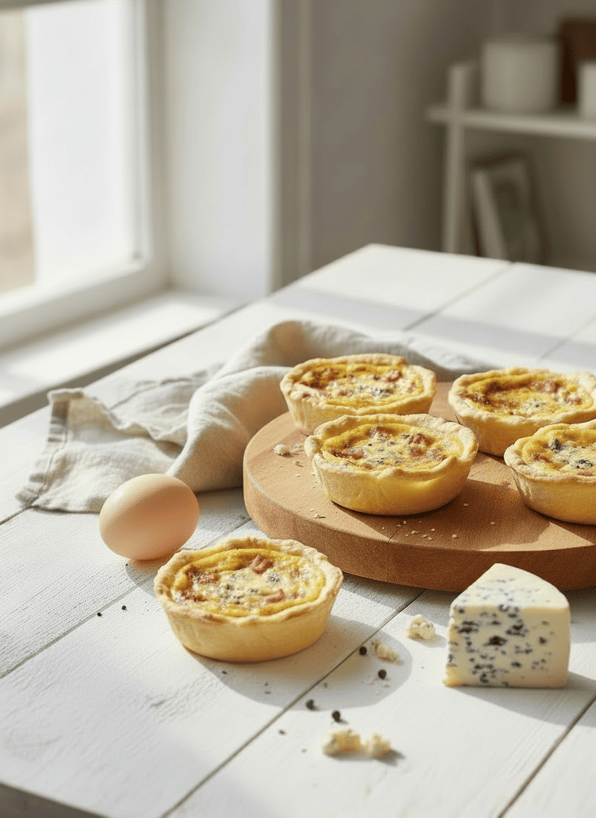 Mini-quiches à la crème de roquefort et à la coppa