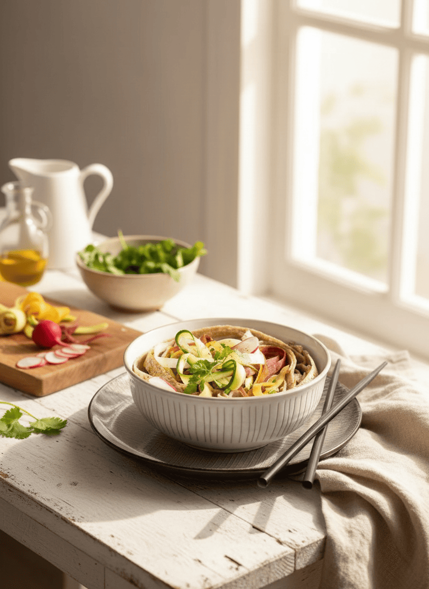 Galettes façon soba et tagliatelles de légumes racines