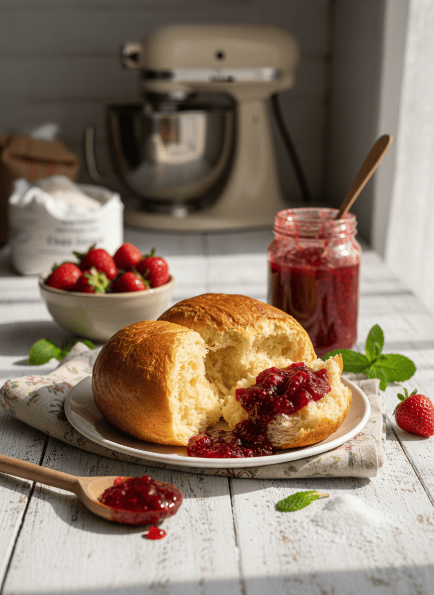 Brioche aux graines et confiture de fraise maison