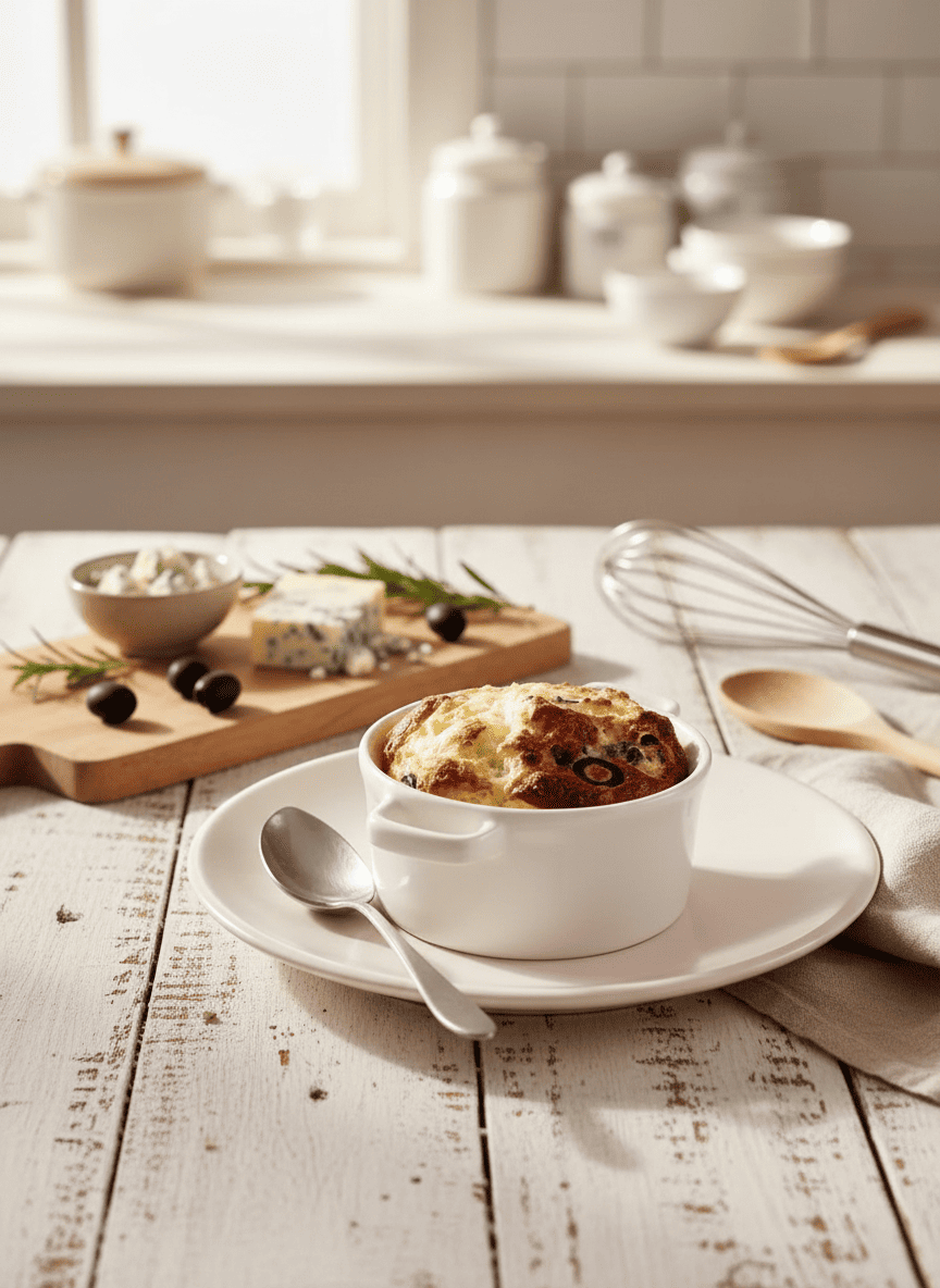 Soufflé au bleu et olives noires