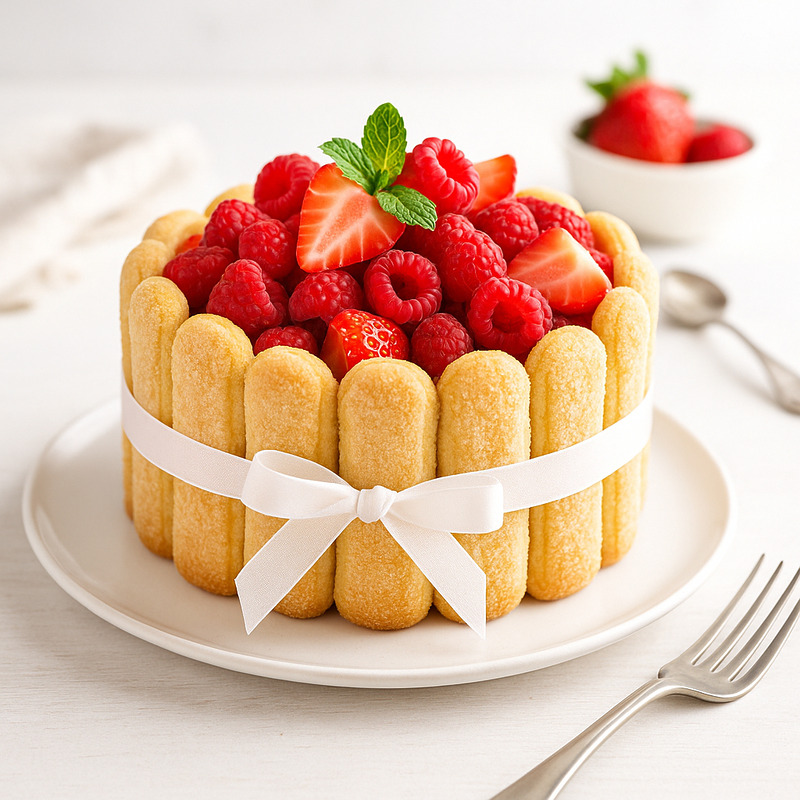 Charlotte légère aux fraises et framboises