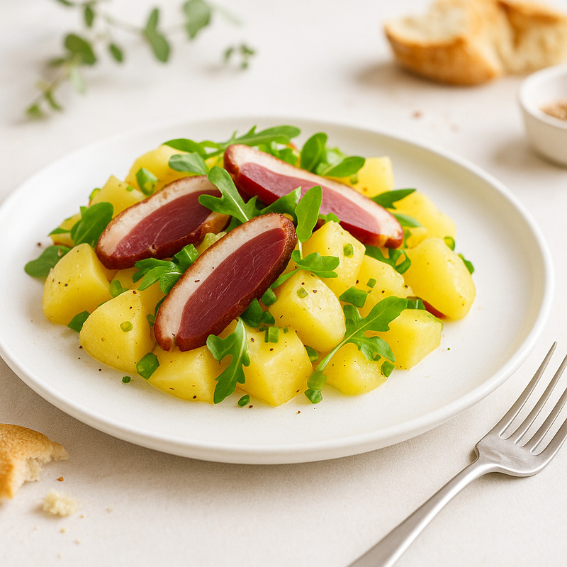 Salade de pommes de terre et magret de canard fumé