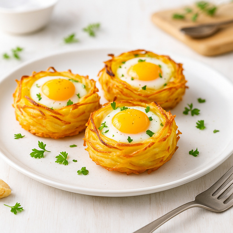 Nids de Pâques aux pommes de terre et aux oeufs