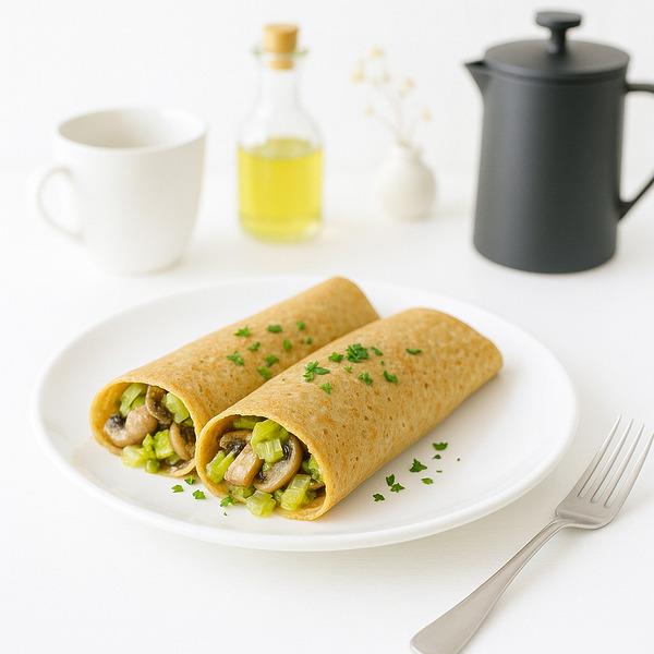 Crêpes végétariennes aux champignons et poireaux fondants