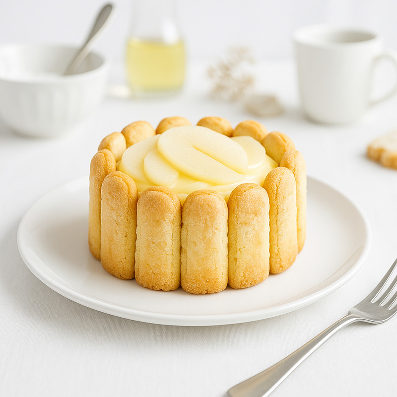 Charlotte aux poires et à la crème pâtissière rapide et délicieuse