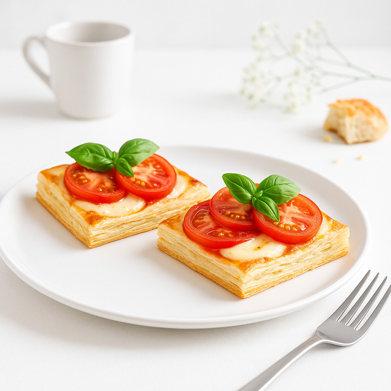 Carrés à la tomate, mozzarella et basilic