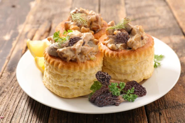 Bouchées à la reine poire, bleu et noisettes