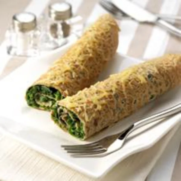 Crêpes roulées au jambon et salade