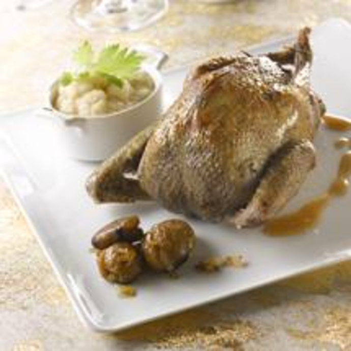 Pigeons rôtis farcis au foie gras