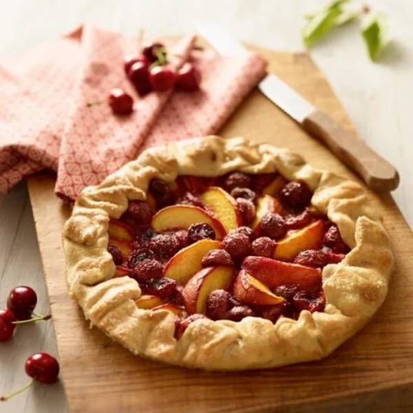 Tarte rustique à l’épeautre, nectarines et cerises