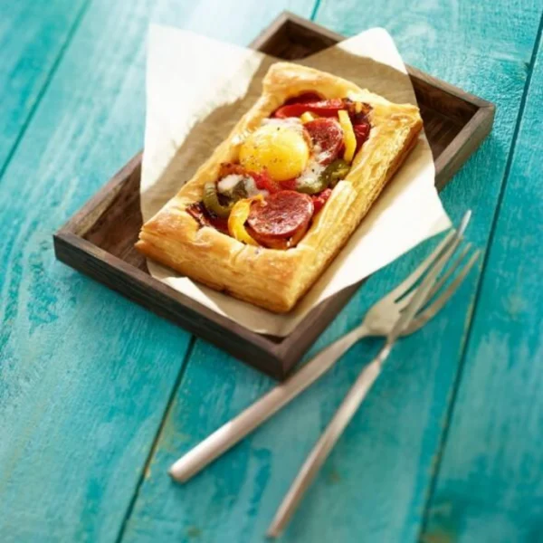 Tartelettes aux oeufs, chorizo et poivrons