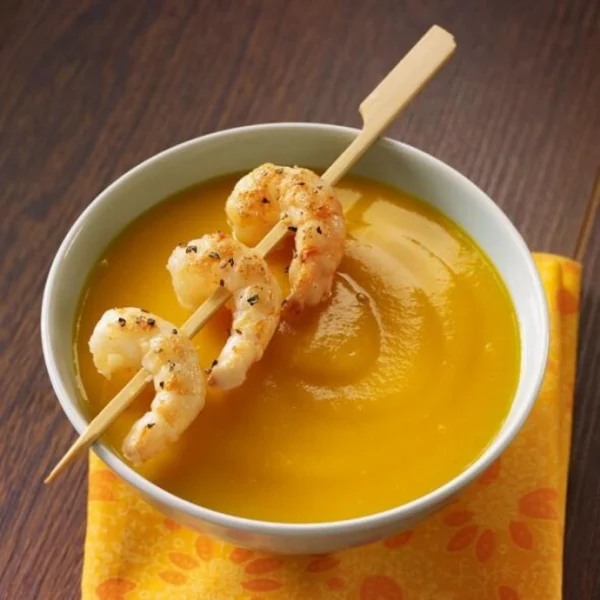 Velouté de carottes et langoustines à l’indienne