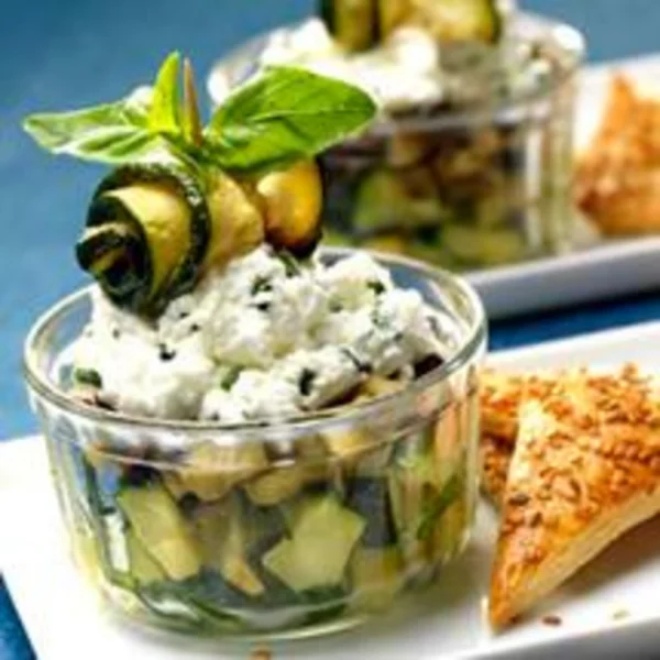 Verrines de courgettes et ses triangles au sésame