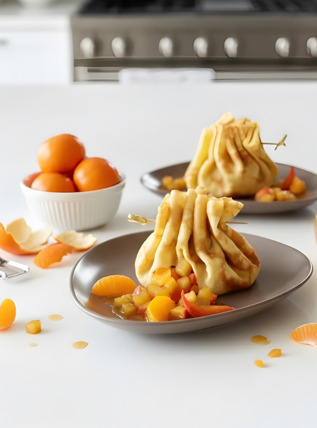 Aumônières de crêpes aux fruits hivernaux
