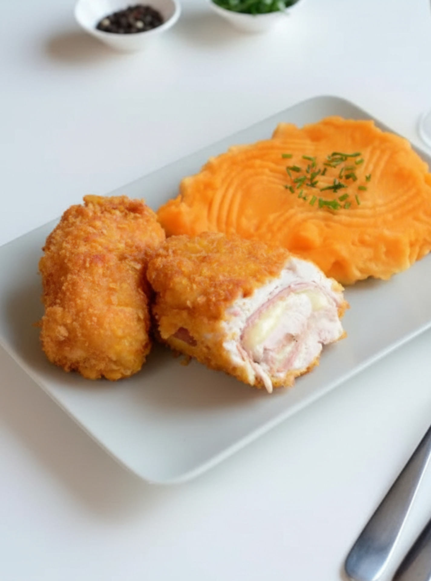 Cordon bleu fait maison et sa purée de carottes